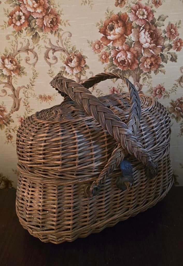 Antieke Franse vissersmand perron mand riet rotan, Ophalen of Verzenden