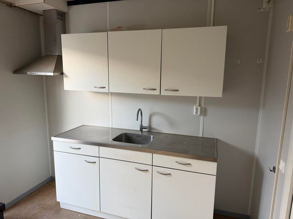 Keukenblok 180 cm met spoelbak, kraan en bovenkastjes, Gebruikt, Wit, Enkelwandige keuken, Ophalen of Verzenden