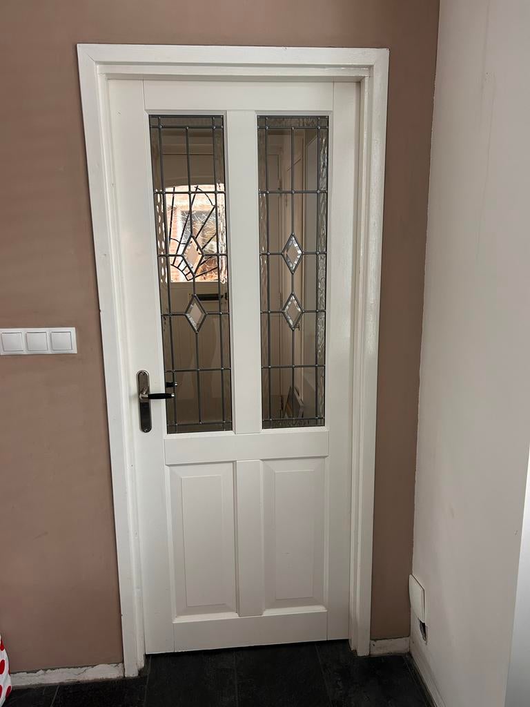 Witte binnendeur met glas, Ophalen, Gebruikt, Minder dan 80 cm, Binnendeur