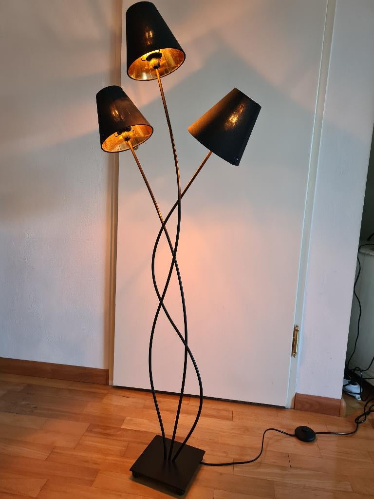 Vloerlamp + goud/zwarte kapjes, Huis en Inrichting, Lampen | Vloerlampen, Ophalen, Stof, 150 tot 200 cm, Regency