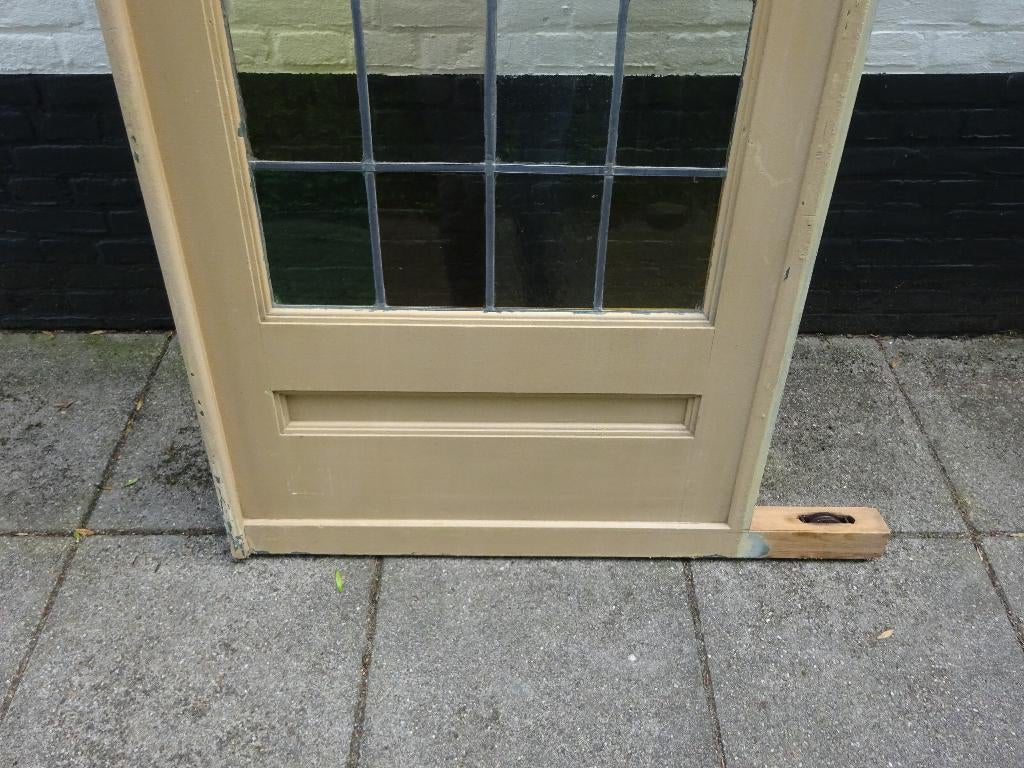 Antieke schuifdeur, glas+Lood paneel, mondgeblazen, 83x211cm, Ophalen, Gebruikt