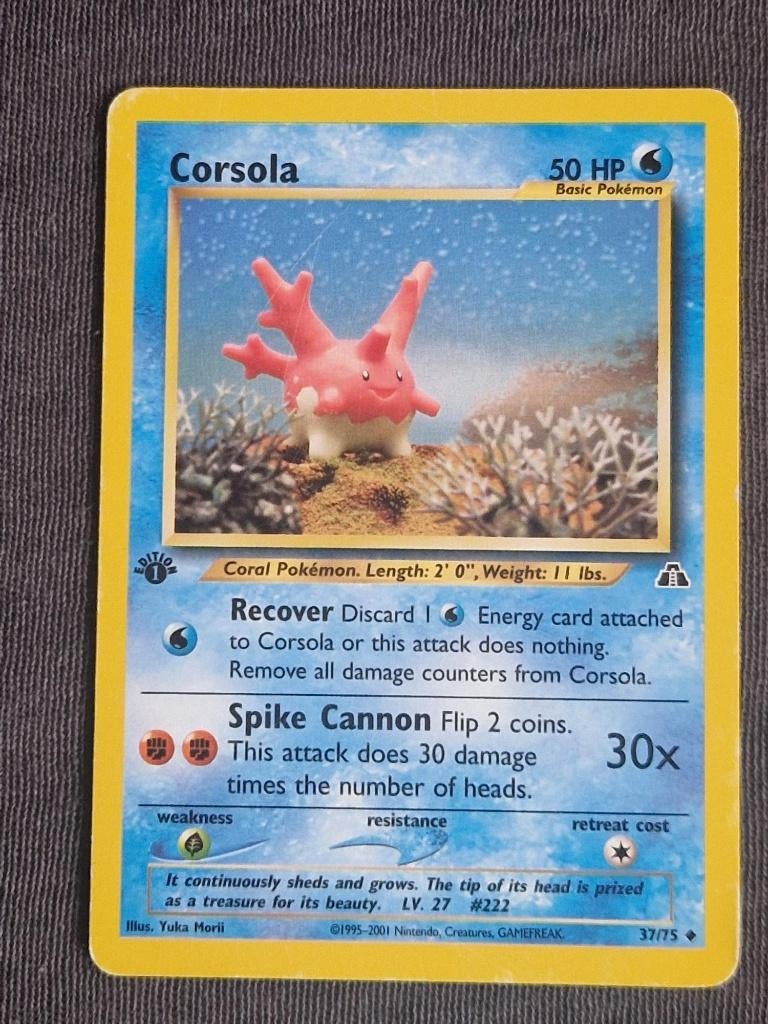 Vintage Pokémon #37/75 Corsola (2x) – 1st Edition – LP, Ophalen of Verzenden, Gebruikt, Losse kaart