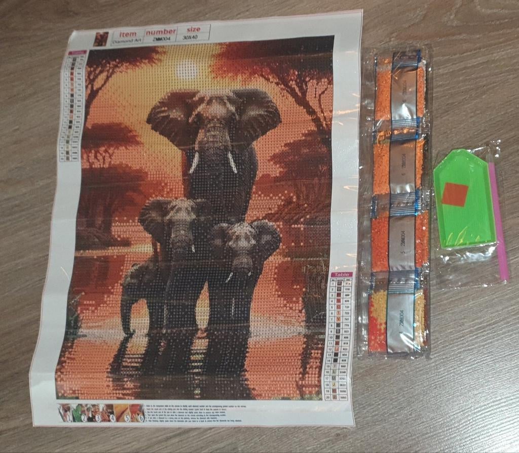 Diamond Painting Olifanten Familie 30x40, Ophalen of Verzenden, Nieuw