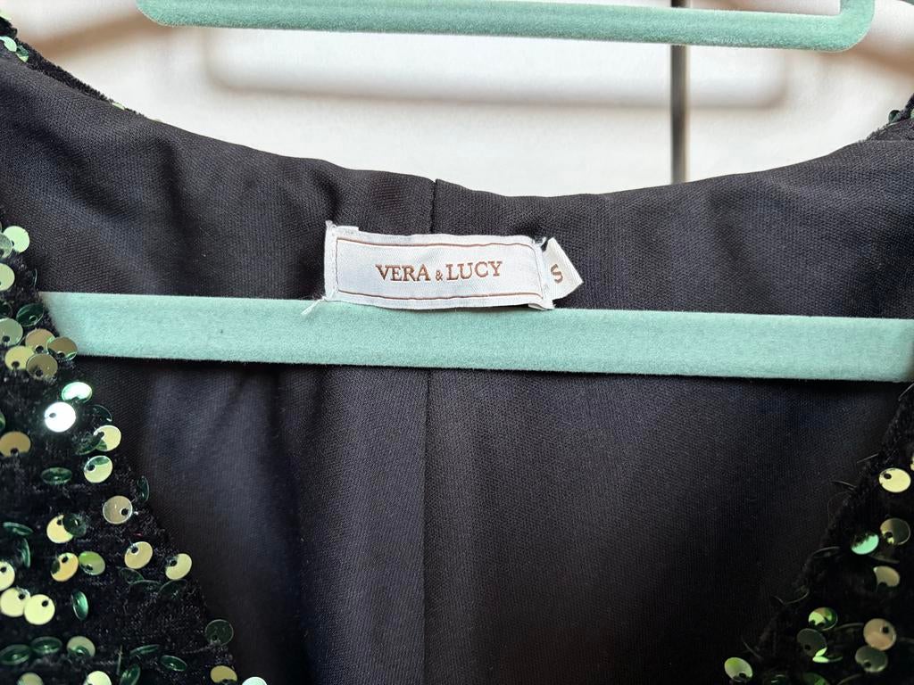 Vera & Lucy pailletten top - Maat S, Zwart, Ophalen of Verzenden, Zo goed als nieuw, Lange mouw