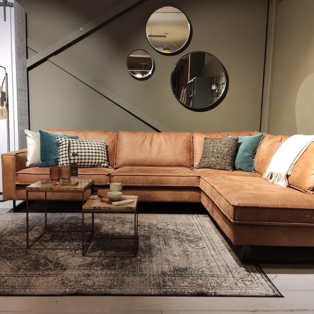 Hoekbank Cognac eco-leer, Ophalen, 250 tot 300 cm, Hoekbank, Nieuw