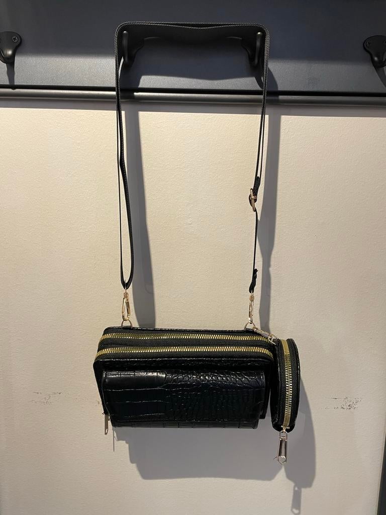 Zwarte PU Croco Tas / Portemonnee, Ophalen of Verzenden, Nieuw, Zwart, Avondtasje