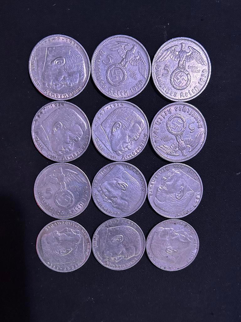 5 Reichsmark zilver (Derde Rijk) 1936/1937 – 12 munten, Ophalen of Verzenden, Duitsland, Zilver