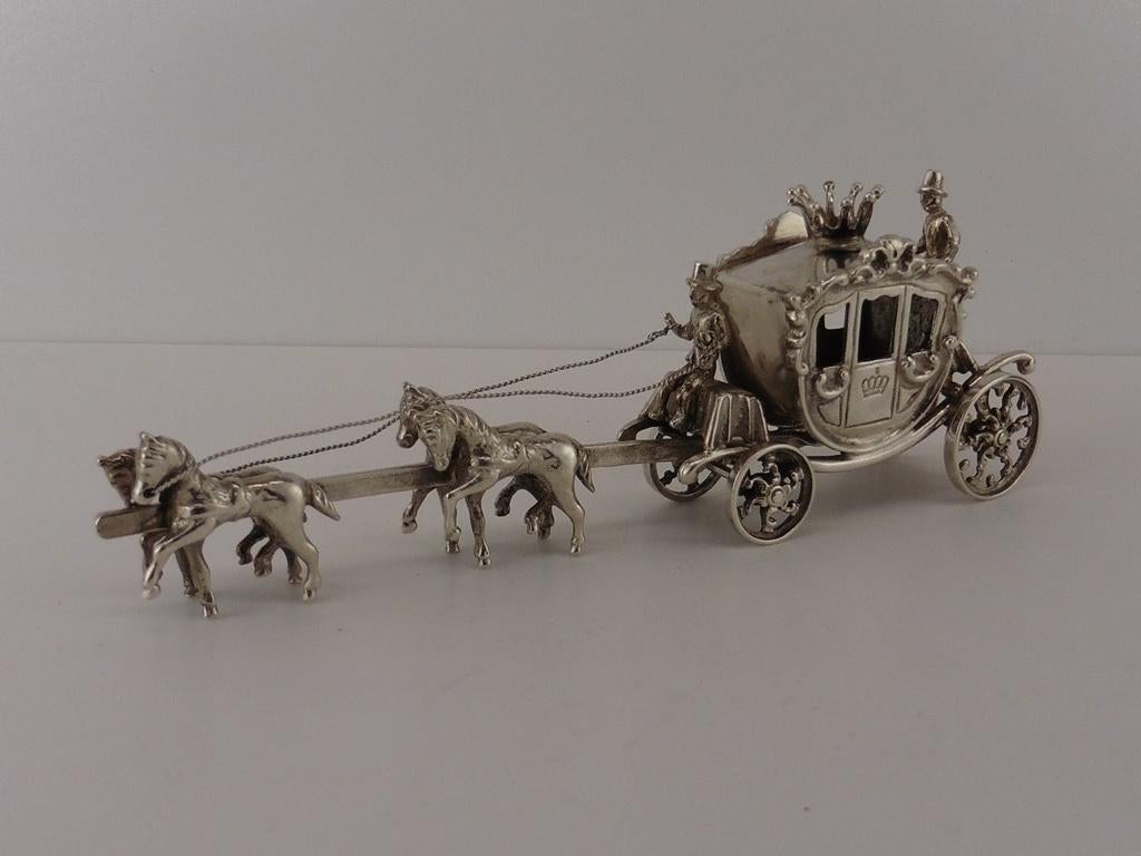 Zilveren miniatuur Koets met 4 paarden                  Z148, Antiek en Kunst, Antiek | Goud en Zilver, Zilver, Ophalen of Verzenden