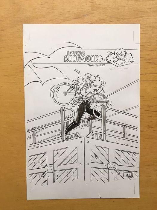 Franka originele tekening titelpagina Operatie Roofmoord, Eén stripboek, Nieuw, Ophalen of Verzenden, Henk Kuijpers