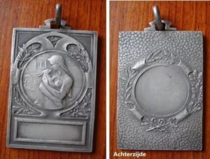 Verzilverde bronzen medaille met vrouw en konijn., Verzenden, Brons, Buitenland