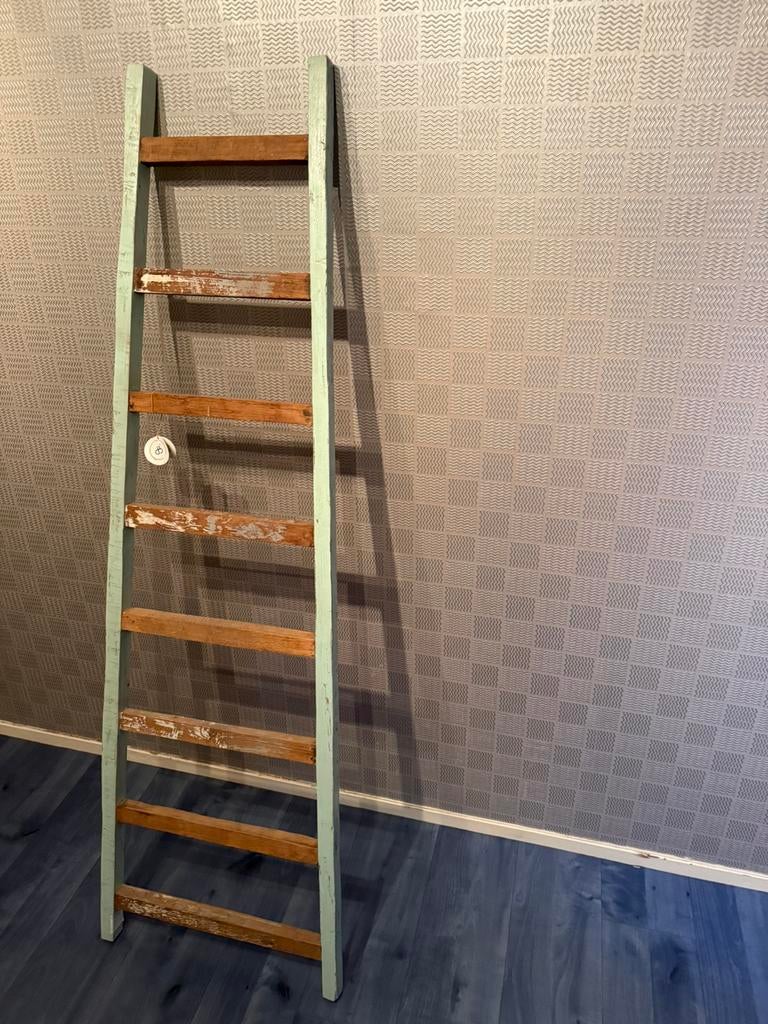 Teakhouten decoratie ladder Teak, Doe-het-zelf en Verbouw, Ladders en Trappen, Ophalen of Verzenden, Zo goed als nieuw, Minder dan 2 meter