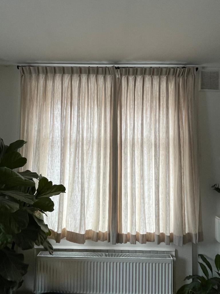 Set Lichtbeige Gordijnen, Ophalen, 200 cm of meer, Beige, Zo goed als nieuw