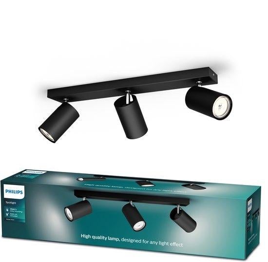Philips Kosipo opbouwspot - 3-lichts - zwart, Huis en Inrichting, Lampen | Spots, Metaal of Aluminium, Nieuw, Ophalen of Verzenden