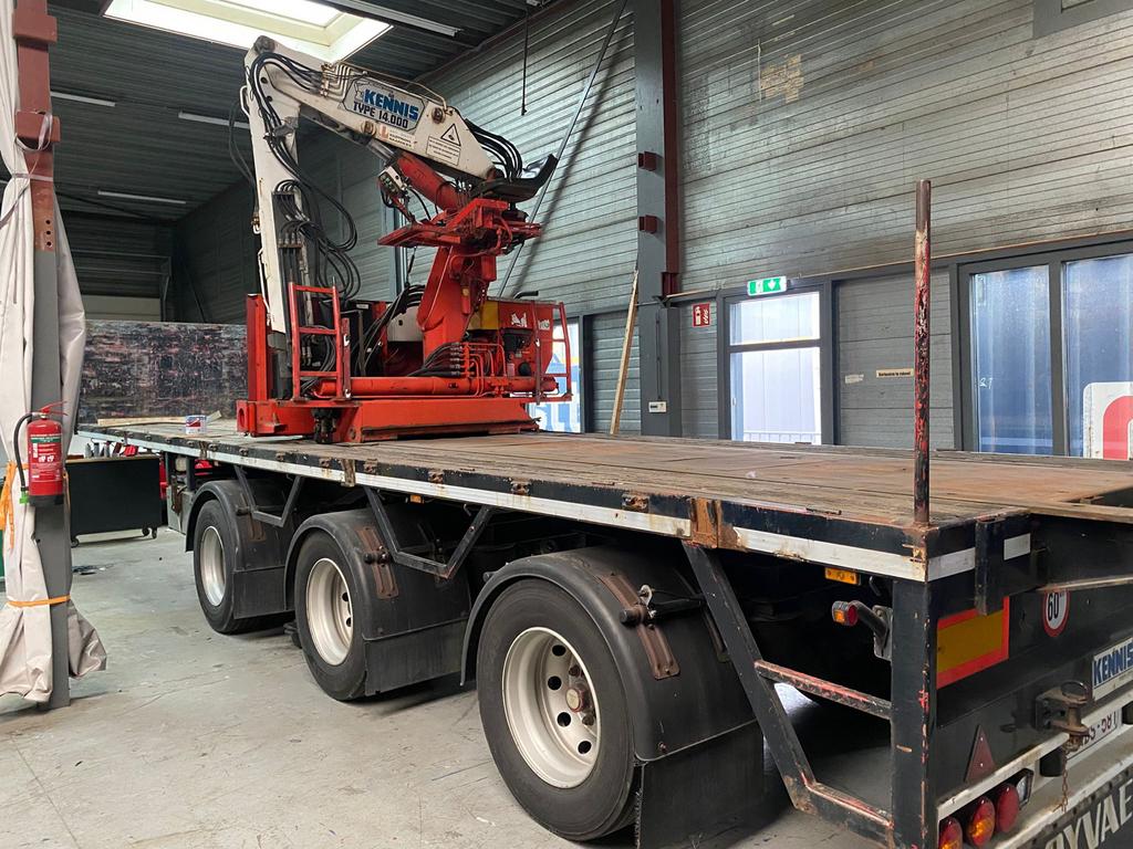 Stenentrailer 3-assig met Kennis 14.000 kraan, Ophalen, Ntb, Ntb, Ntb
