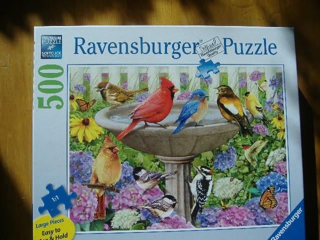 Ravensburger puzzel 500 xl  bij het Vogelbadje, Ophalen of Verzenden, 500 t/m 1500 stukjes, Zo goed als nieuw, Legpuzzel