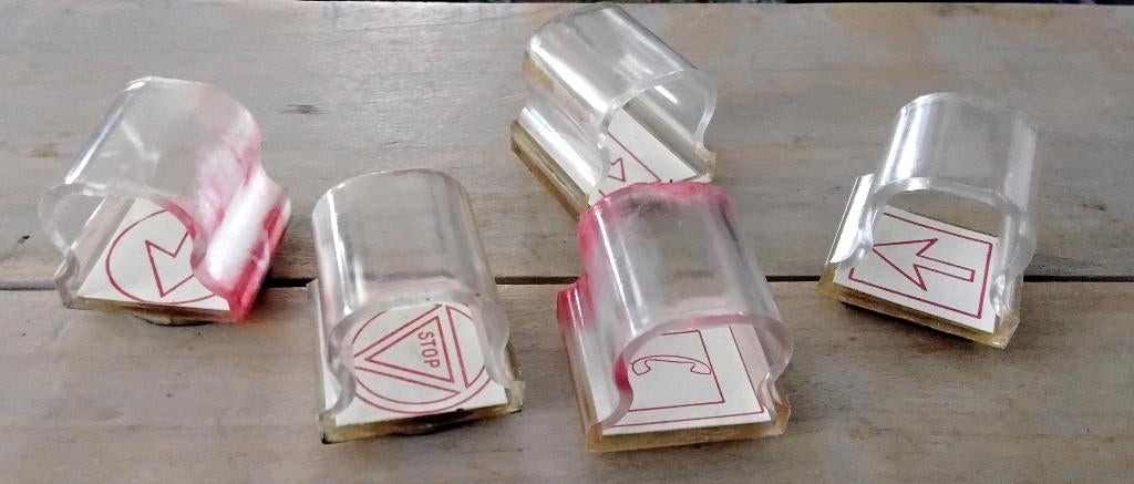 5 stuks vintage schoolstempels van verkeersborden, Ophalen of Verzenden