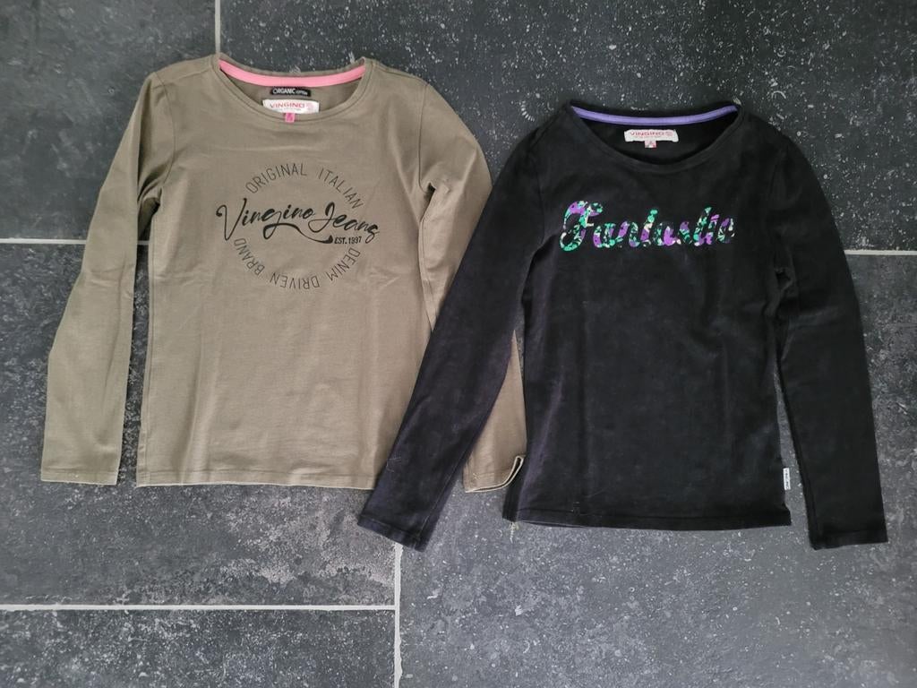 Set twee zeer nette truitjes Vingino zwart/groen maat 8/128, Kinderen en Baby's, Kinderkleding | Maat 128, Zo goed als nieuw, Meisje