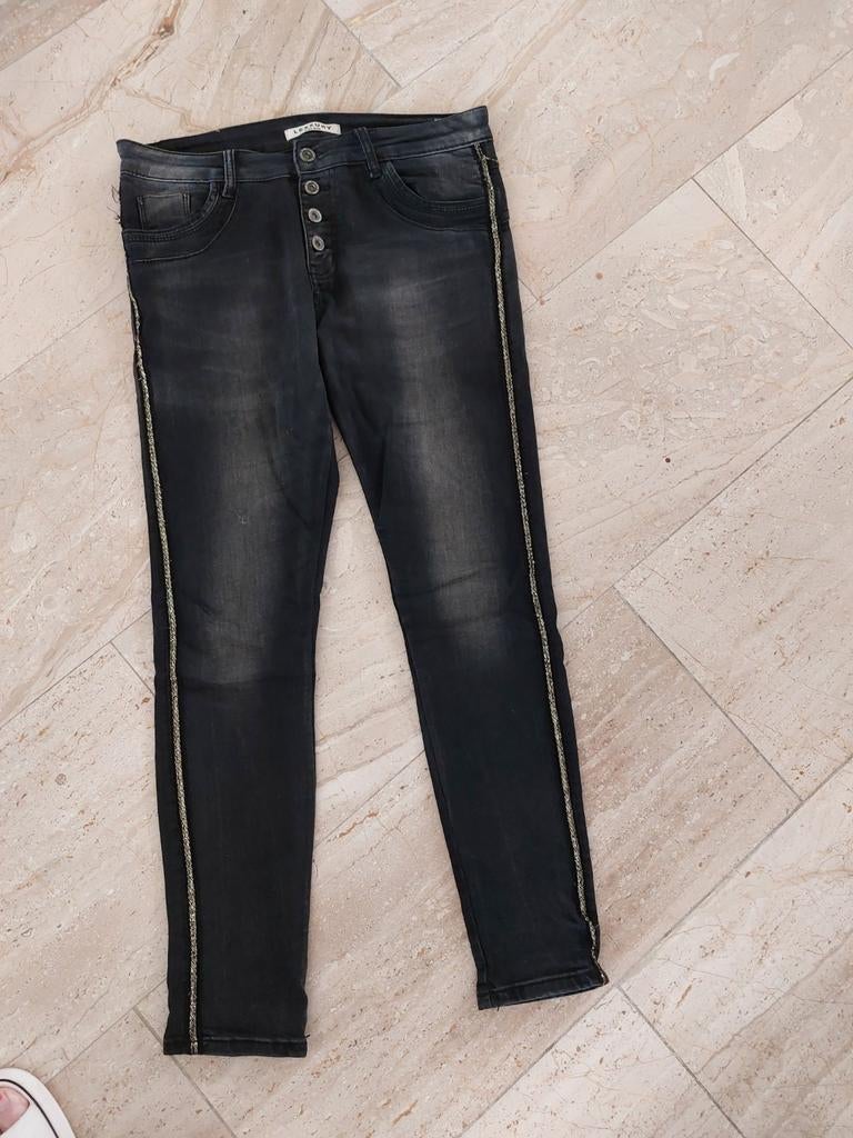 Lexxury Jeans Zwart met Gouden Zijstreep - Maat S/36, Kleding | Dames, Spijkerbroeken en Jeans, Zwart, Ophalen of Verzenden, Zo goed als nieuw
