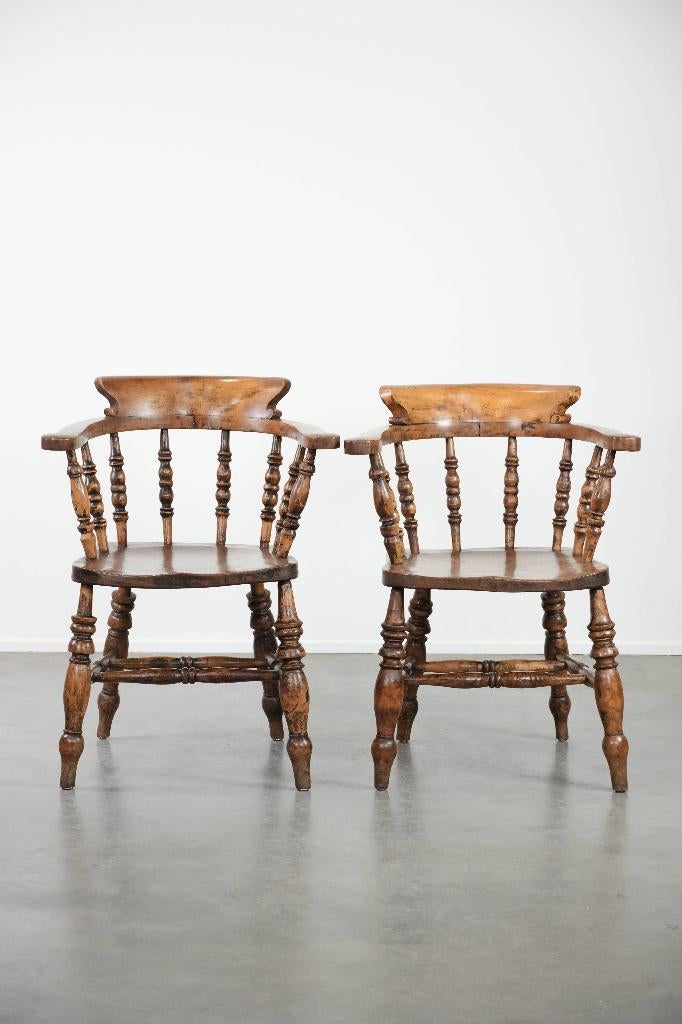 2 x Antieke Engelse captain chair uit begin 19e eeuw, Antiek en Kunst, Ophalen