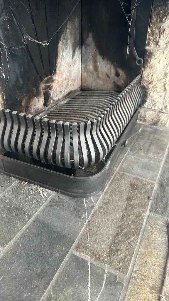 Open haard haardinzet, as la en voorzerscherm, Ophalen, Gebruikt, Houthaard