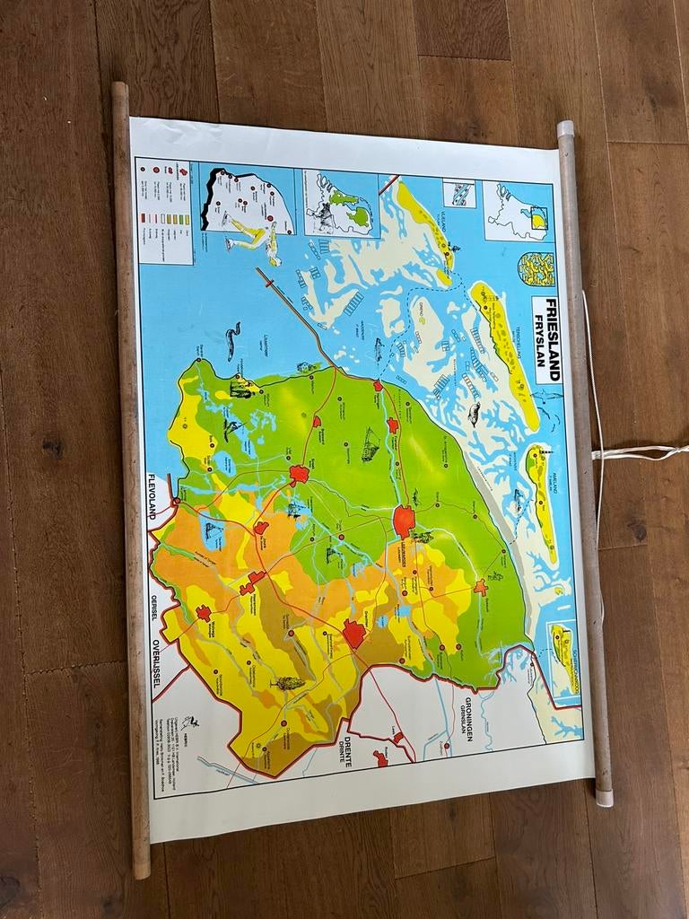 Vintage schoolkaart Friesland Wolters Noordhoff, Ophalen of Verzenden, Aardrijkskunde