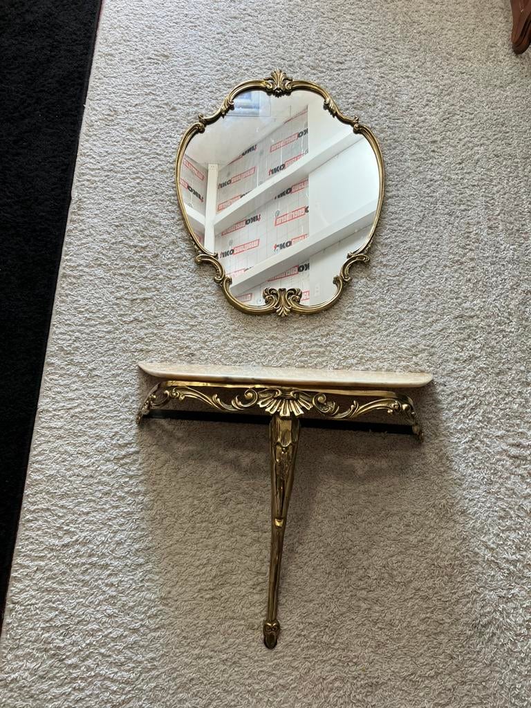 Antieke spiegel met console marmer, Ophalen of Verzenden