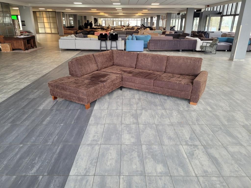 ❇️️️️ OUTLET donkerbruine hoekbank 300x250 | GRATIS BEZORGEN, Hoekbank, 300 cm of meer, Ophalen of Verzenden, Zo goed als nieuw