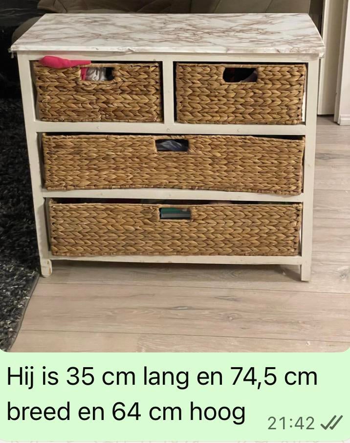 Houten ladekast met rieten laden, Ophalen, Gebruikt, Overige materialen, 50 tot 100 cm