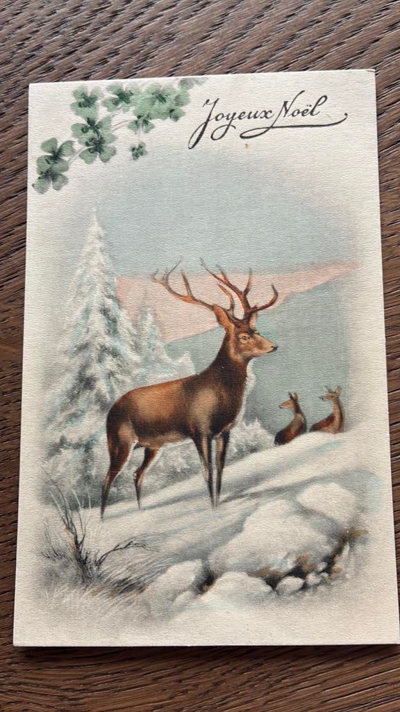 Herten in besneeuwde wereld., Ophalen of Verzenden, 1920 tot 1940, Ongelopen, Overige thema's