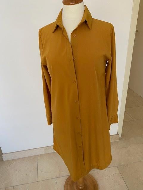 Lange okergele blouse / jas / jurk maat 38, Maat 38/40 (M), Geel, Ophalen of Verzenden, Zo goed als nieuw