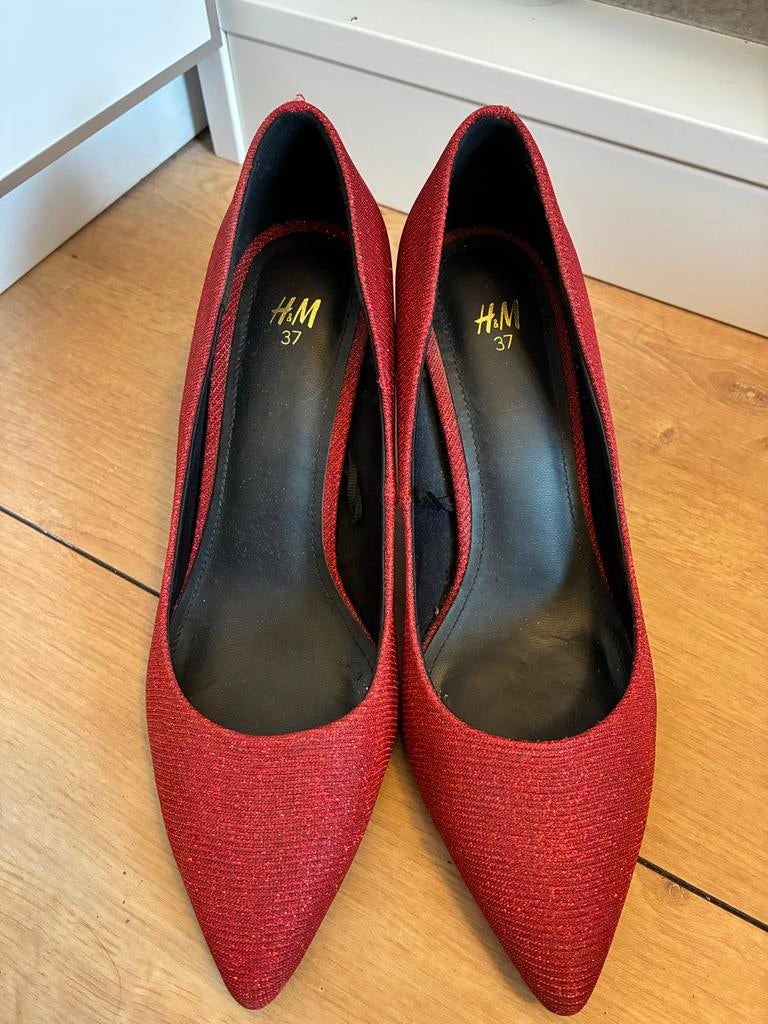 H&M Rode Glitter Pumps Maat 37, Ophalen of Verzenden, Zo goed als nieuw, Rood, Pumps