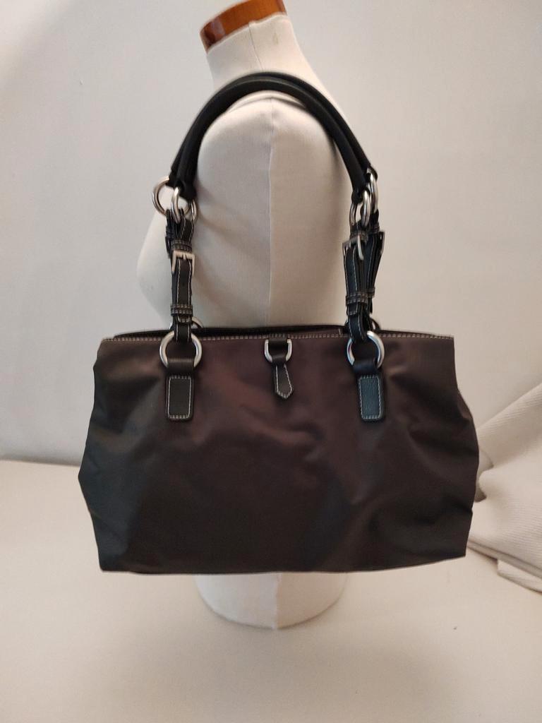 K438 ABRO accessories bruine schoudertas van nylon en PU led, Schoudertasje, -, Ophalen of Verzenden, Zo goed als nieuw