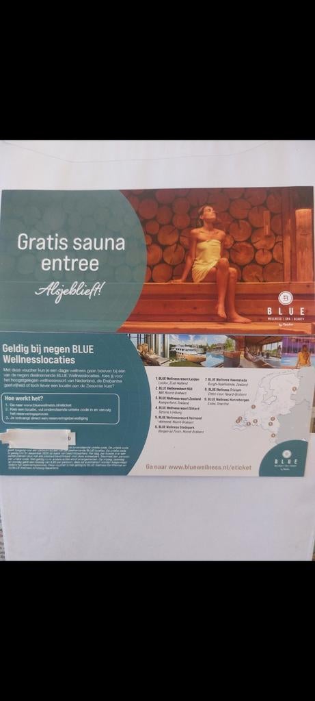 2x saunaentree bij 9 verschillende Blue wellnessresorts., Twee personen, Cadeaubon, Spa of Sauna