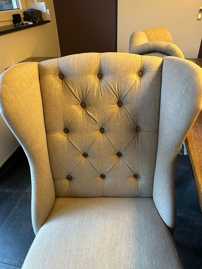 4 gecapitonneerde eetkamerstoelen - Zo goed als nieuw, Huis en Inrichting, Stoelen, Ophalen, Hotel chique, romantisch, Overige kleuren