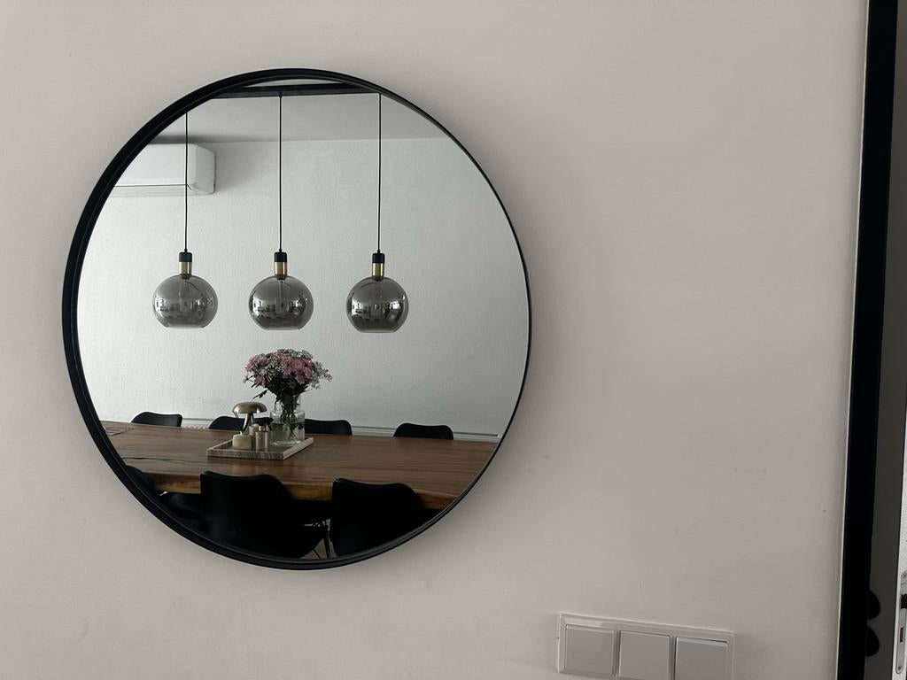 Ronde zwarte spiegel - 70 cm, Rond, Ophalen of Verzenden, Zo goed als nieuw, Minder dan 100 cm