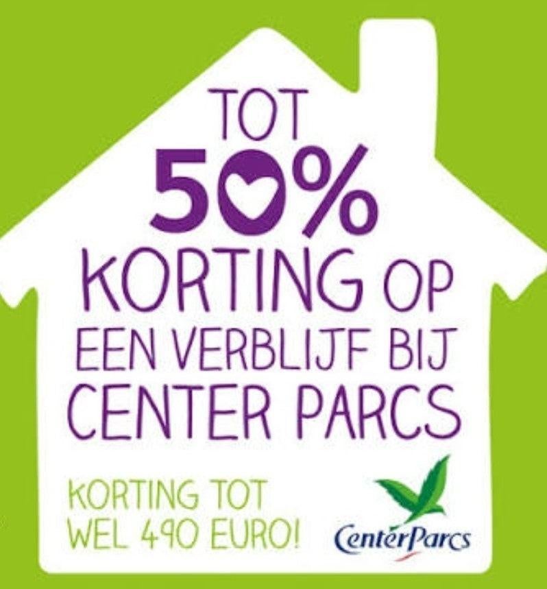Centerparcs nu tot 50% korting (ook paasvakantie), Drie personen of meer, Kortingsbon, Bungalowpark
