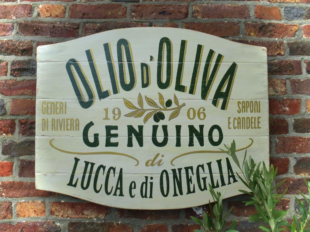 Handgeschilderd vintage reclame bord / Olijfolie / Italië, Verzamelen, Merken en Reclamevoorwerpen, Reclamebord, Zo goed als nieuw