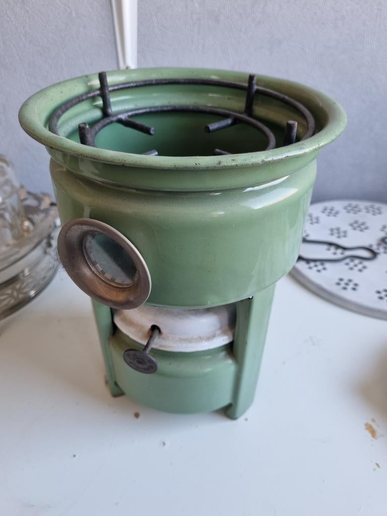 Antiek Groen Geëmailleerd Petroleumstel, Ophalen of Verzenden