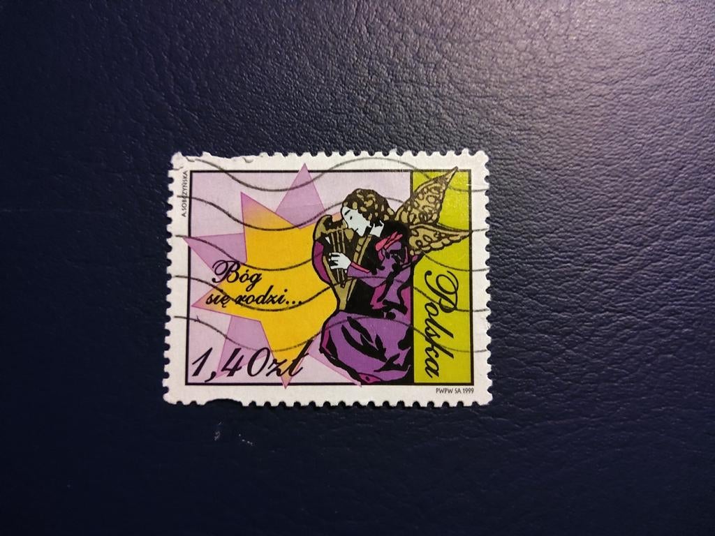 Polen postzegel met engel en harp, 1,40 zł, Ophalen of Verzenden, Gestempeld