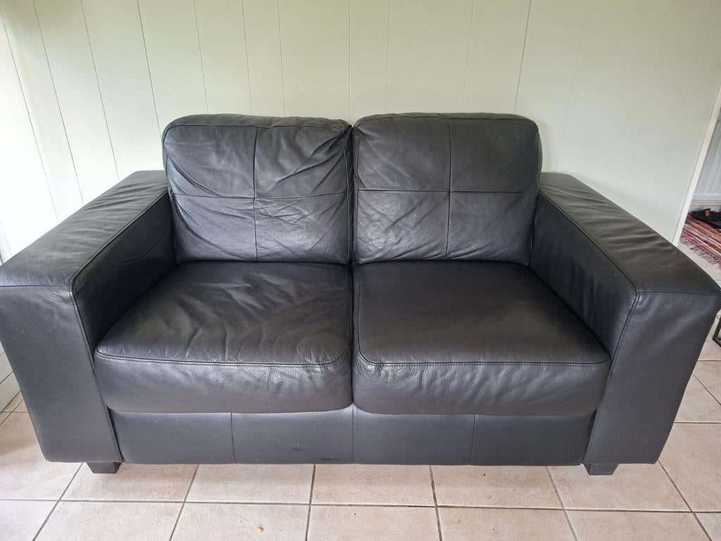Zwarte Ikea leren bank en fauteuill set, Ophalen, Gebruikt, 150 tot 200 cm, Tweepersoons