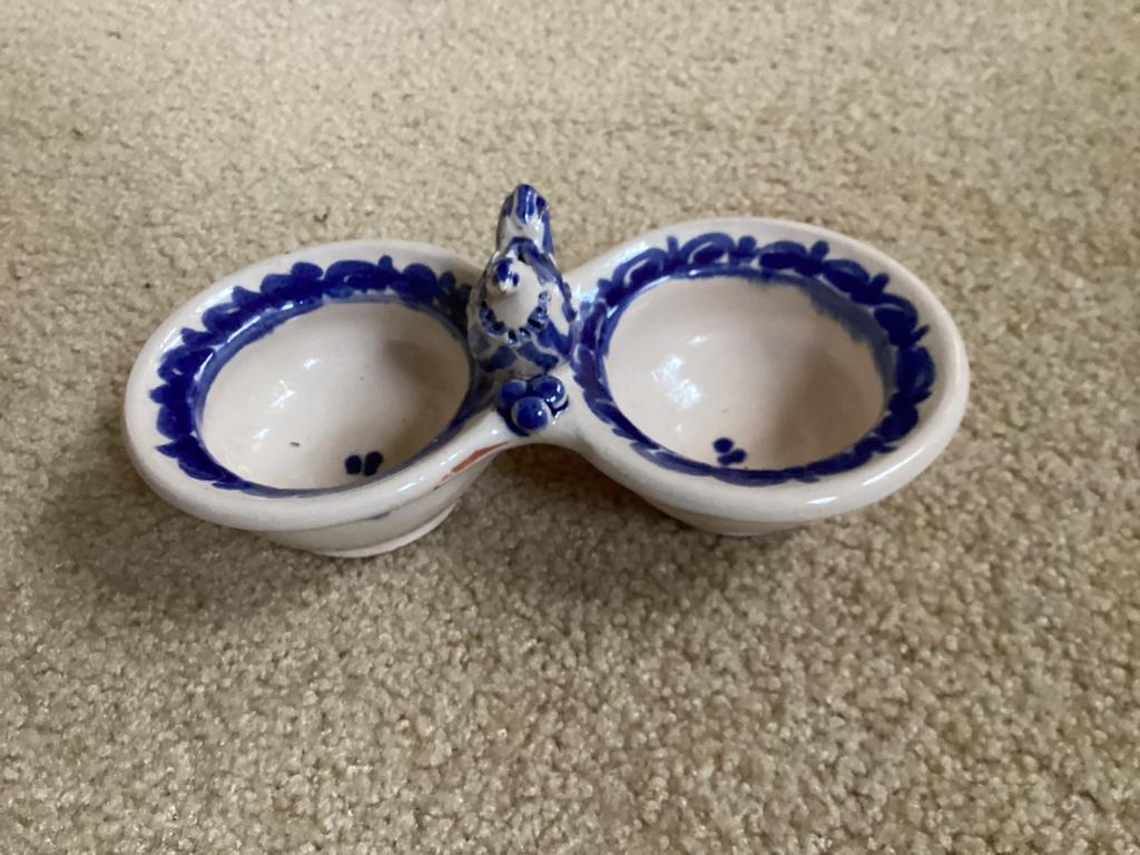 Schaaltje met kip erop blauw/wit voor, € 3, Ophalen of Verzenden