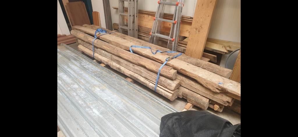 Oude eiken spanten, Doe-het-zelf en Verbouw, Hout en Planken, Gebruikt, Eiken, Ophalen of Verzenden, 50 mm of meer