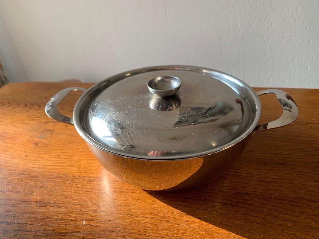 "Alfra Alessi" Pan met Deksel Diameter: 18 cm, Ophalen of Verzenden, Zo goed als nieuw, Rvs, Kookpan of Snelkookpan