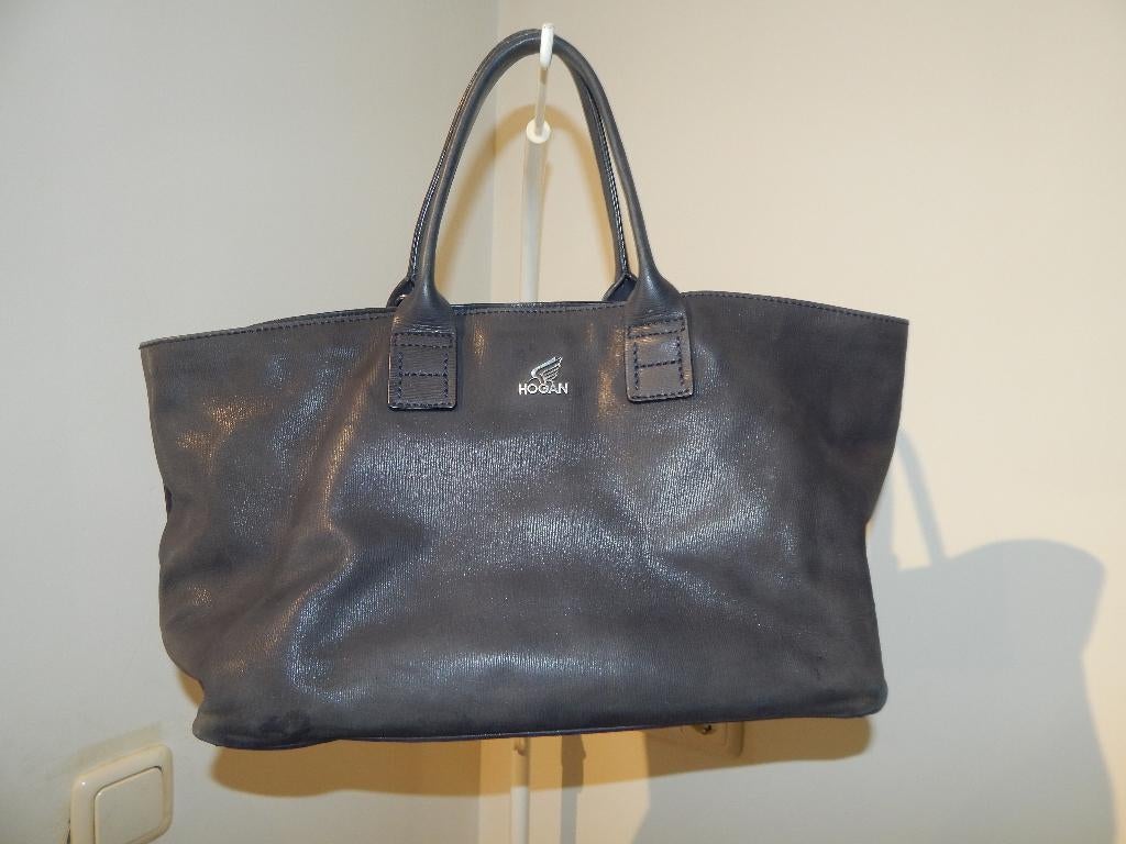 Hogan leren handtas ruim shopper model merklogo voorkant, Verzenden, Gebruikt, Grijs, Shopper