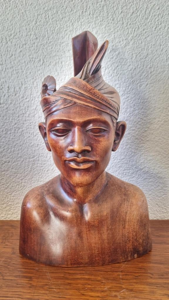 Buste Bali Indonesië houtsnijwerk antiek, Ophalen of Verzenden