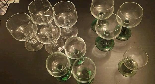 Roemer glas Moezel groene en witte voet 0,1 en 0,2 ltr, Ophalen of Verzenden