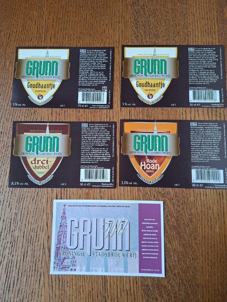 5 x bier etiket Grunn, ongebruikt, Ophalen of Verzenden, Nieuw, Overige typen, Overige merken