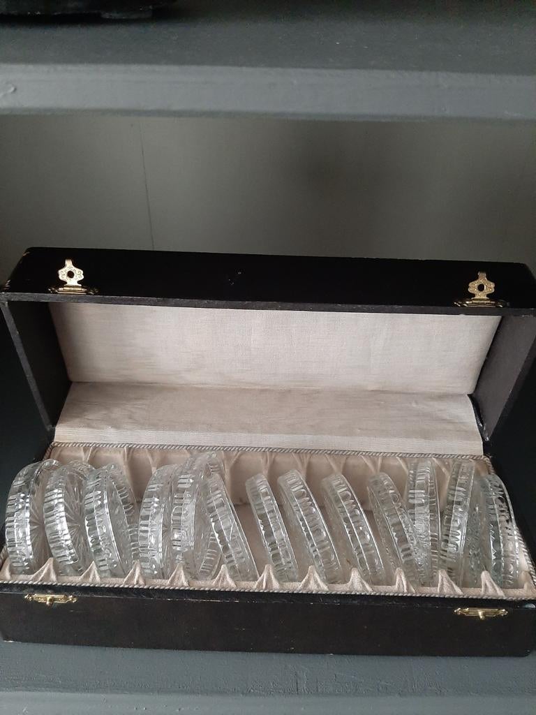 Brocante Glazen Onderzetters in Doos, Ophalen of Verzenden