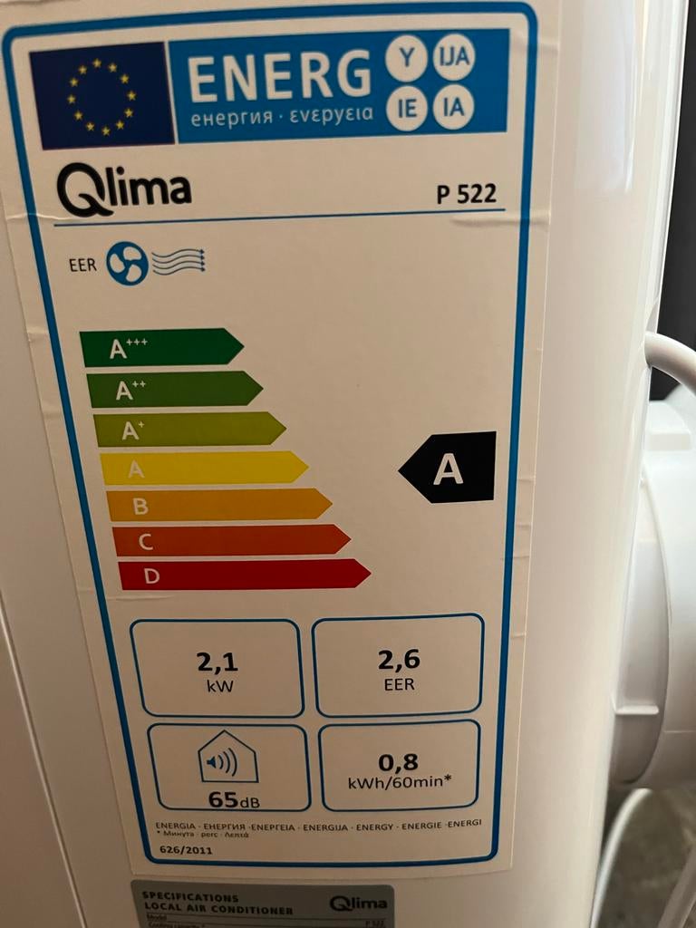 Qlima P 522 Mobiele Airco - Energieklasse A, Minder dan 60 m³, 3 snelheden of meer, Ophalen of Verzenden, Zo goed als nieuw