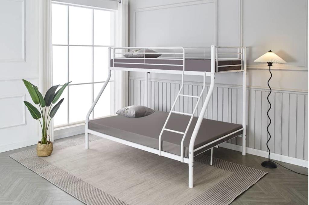 Trio 3-persoons stapelbed - 90x200 / 140x200 - Wit/metaal, Niet ingevuld, Niet ingevuld, Niet ingevuld